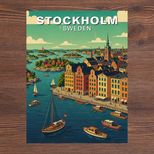 Vintage Stockholm Sweden Waterfront Travel Briefkaart