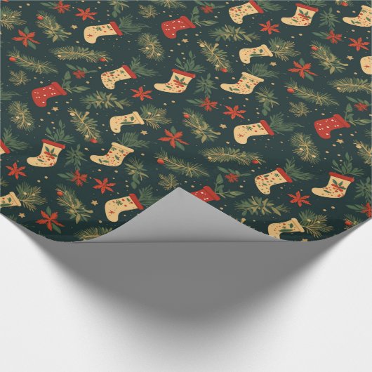 Vintage Stocking Christmas Holiday Pattern Cadeaupapier (Hoek)