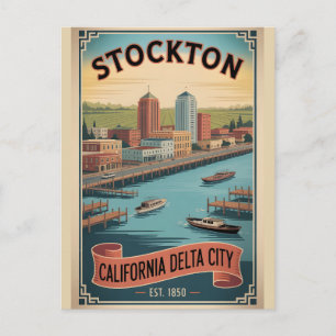 Vintage Stockton Californië Retro Reisposter Il Feestdagenkaart