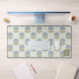 Vintage Stof Blauw Salie Groen Bloemmotief Monogra Bureaumat