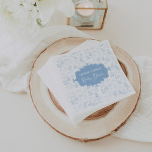 Vintage Stof Blauw Witte Speelgoed Bloemen Baby Sh Servet