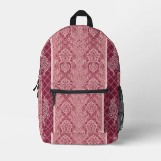 Vintage Stof Roze Damast Patroon Rugzak