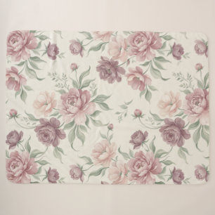 Vintage Stof Roze & Mauve Bloemengroot Sherpa Deken