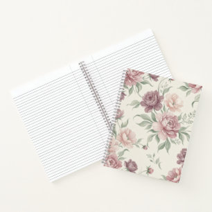Vintage Stof Roze & Mauve Bloemenspiraal Notebook Notitieboek