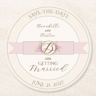 Vintage Stof Roze ombré Strik Boeket save-the-date Ronde Kartonnen Onderzetter