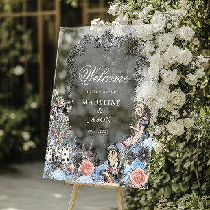Vintage Stofblauw Alice in Wonderland Bruiloft Acryl Bord