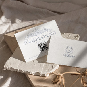 Vintage Stofblauw Oud Geld QR Code Bruiloft RSVP Kaartje