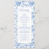 Vintage Stofblauw Toile Rozen Huwelijksprogramma Programmakaart (Achterkant)