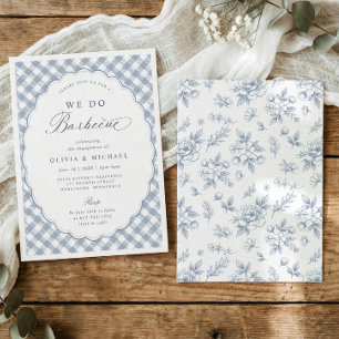 Vintage Stofblauw We Do BBQ Verloving Feest Kaart