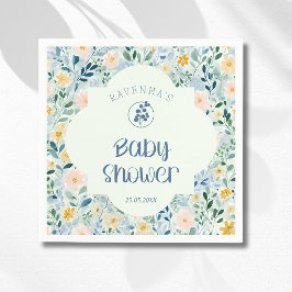 Vintage Stofblauwe Bloeiende Bloemen Baby Shower Servet