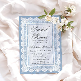 Vintage Stofblauwe Witte Kanten Bruidsdouche Kaart