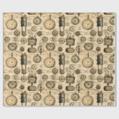 Vintage Stoomtech Horloge Bruin Perkament Cadeaupapier (Vlak)