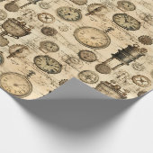 Vintage Stoomtech Horloge Bruin Perkament Cadeaupapier (Hoek)