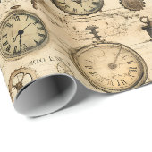 Vintage Stoomtech Horloge Bruin Perkament Cadeaupapier (Rol Hoek)
