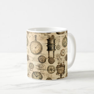 Vintage Stoomtech Horloge Bruin Perkament Koffiemok