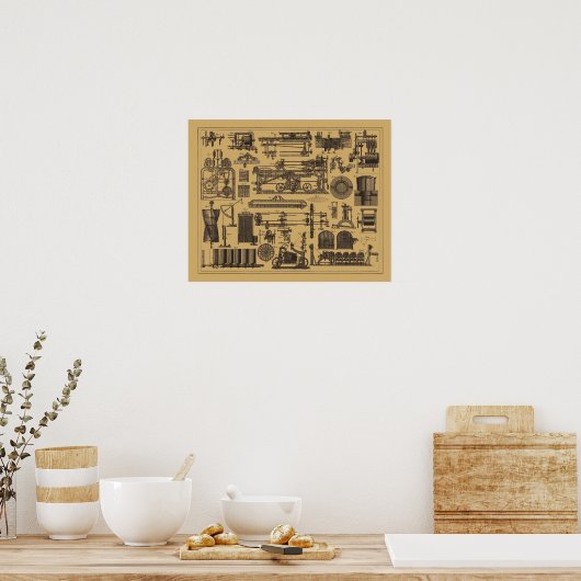 Vintage Stoomtech Machine Poster (Keuken)