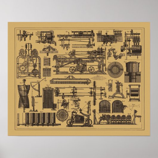 Vintage Stoomtech Machine Poster (Voorkant)