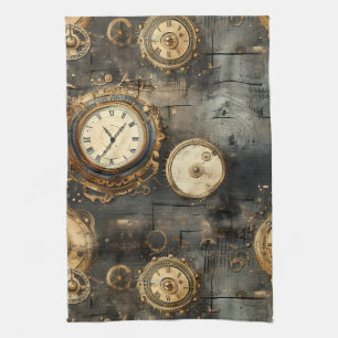 Vintage Stoomtech Tandwielen Brons Zwart Theedoek