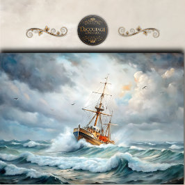 Vintage Stormachtige Zee Schip Decoupage Tissuepapier