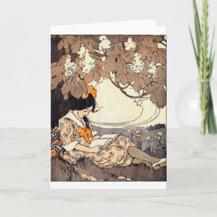 Vintage Storybook Girl Under Tree Kaart