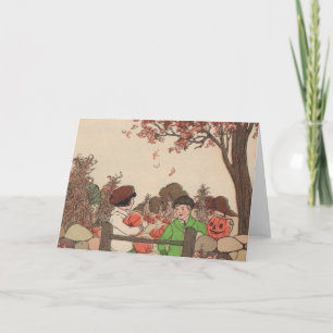Vintage Storybook-Kinderen en pompoenen Kaart