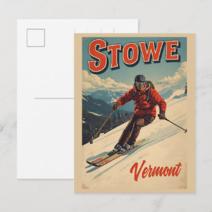 Vintage Stowe, VT buiten winterpaden skislope Briefkaart