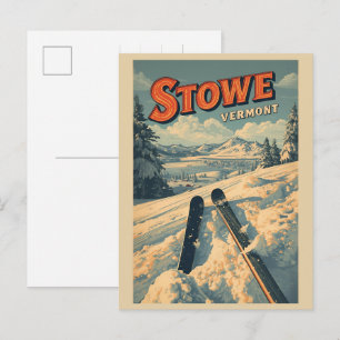 Vintage Stowe, VT buiten winterpaden skislope Briefkaart