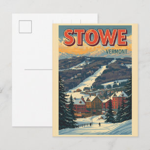 Vintage Stowe, VT buiten winterpaden skislope Briefkaart