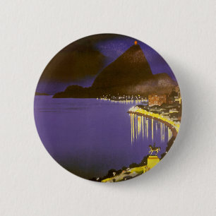 Vintage strand bij nacht in Rio De Janeiro, Brazil Ronde Button 5,7 Cm