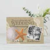 Vintage strand- en kant trouwjubileum kaart (Staand voorkant)