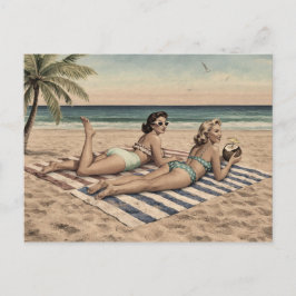 Vintage Strand Pin-up Kunstprint | Retro Bikini Me Briefkaart