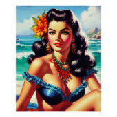 Vintage strand pin-up schilderij perfect poster (Voorkant)