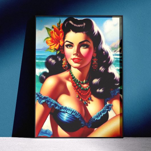 Vintage strand pin-up schilderij perfect poster