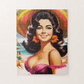 Vintage strand pin-up vrouw legpuzzel (Verticaal)