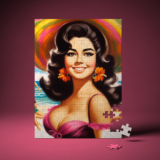 Vintage strand pin-up vrouw legpuzzel