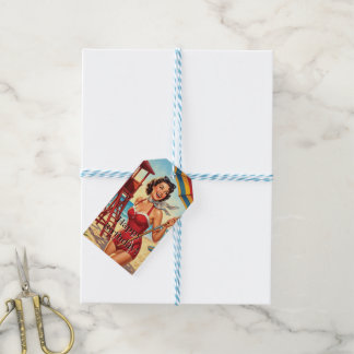 Vintage Strand Redder Meisje Pin Up | Personalisee Cadeaulabel
