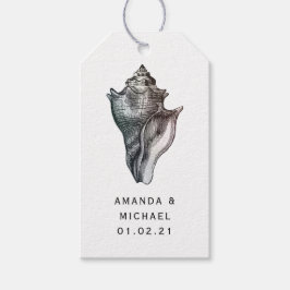 Vintage strand schelp en damast nautisch cadeaulabel