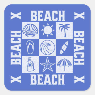 Vintage Strand Sfeer -Strand Strand Strand Vierkante Sticker