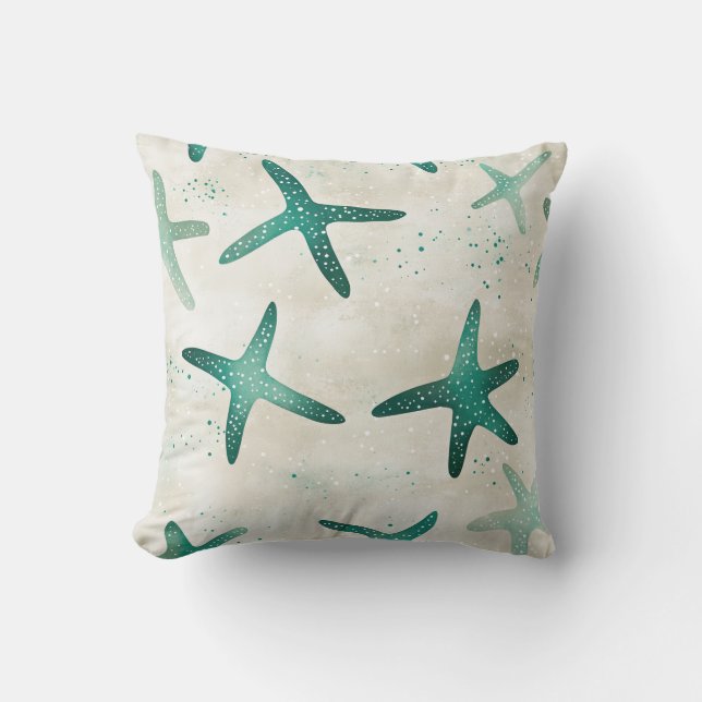 Vintage strand teal abstract zeester kust- kussen (Voorkant)