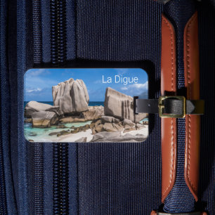 Vintage strand van de Seychellen La Digue Anse Mar Bagagelabel