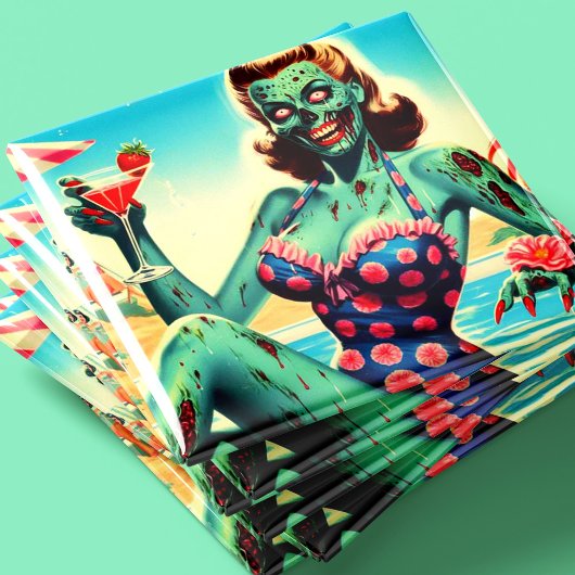 Vintage strand zombie pin-up magneet