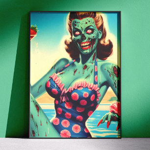 Vintage Strand Zombie Pin-up Perfect Poster