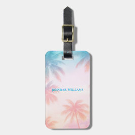 Vintage strand zonsondergang palmbomen pastel bagagelabel