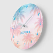 Vintage strand zonsondergang palmbomen pastel grote klok (Hoek)