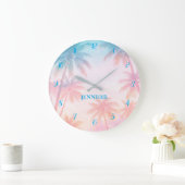 Vintage strand zonsondergang palmbomen pastel grote klok (Huis)