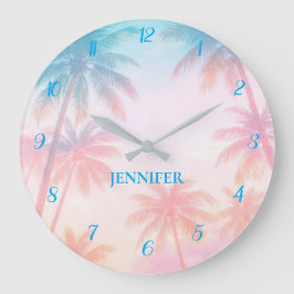 Vintage strand zonsondergang palmbomen pastel      grote klok