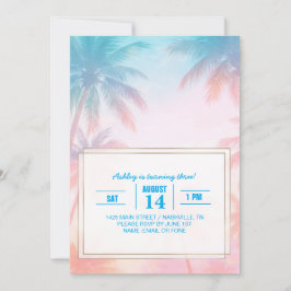 Vintage strand zonsondergang palmbomen pastel kaart