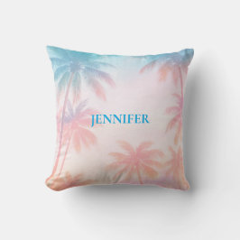 Vintage strand zonsondergang palmbomen pastel kussen