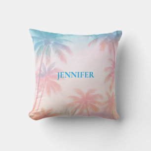 Vintage strand zonsondergang palmbomen pastel kussen