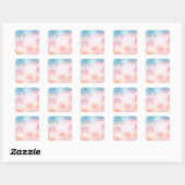 Vintage strand zonsondergang palmbomen pastel vierkante sticker (Vel)